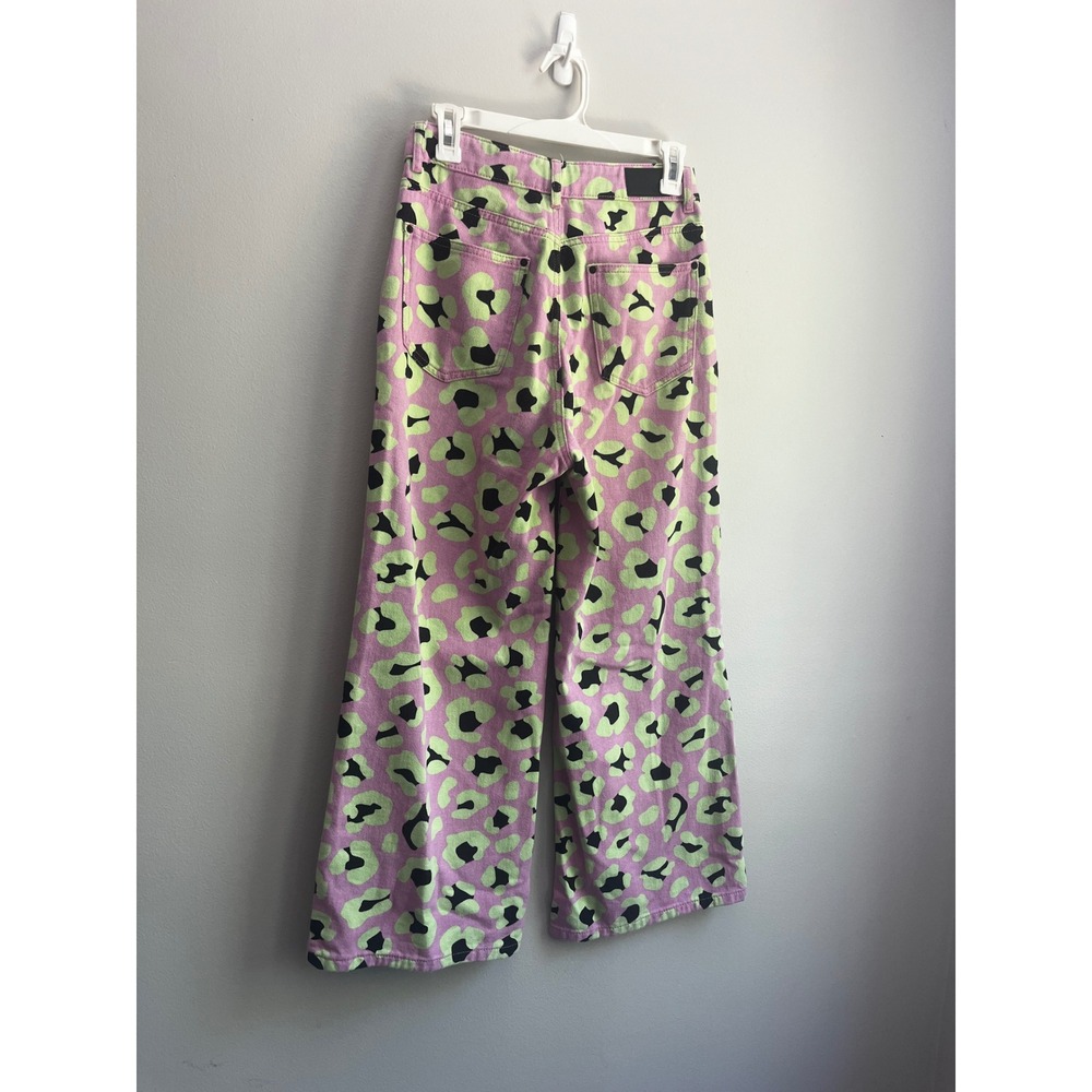 Hayley Elsaesser x TWIK Pink Green Leopard Print Wide Leg Jeans Size 27 Highrise - Picture 3 of 12